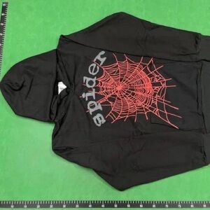 Black Sweater with Red Spider Web Design